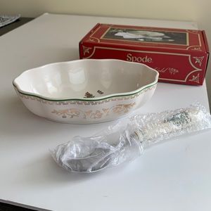 Spode Christmas Tree Gold Cranberry Dish & Server